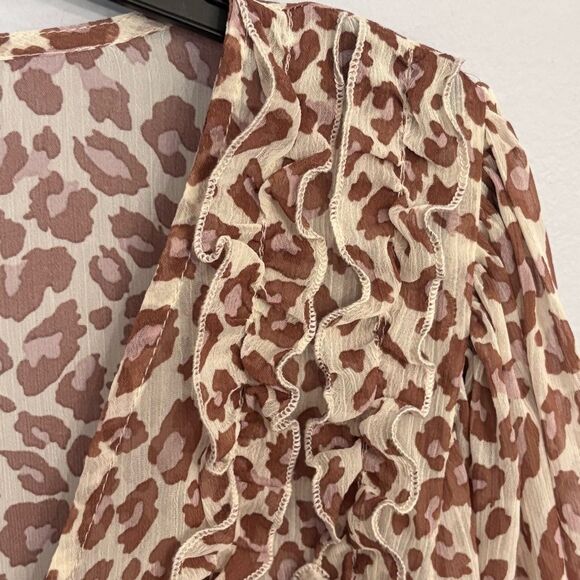 Lulu’s | Women’s Ivory Brown Sheer Blush Animal Print Long Sleeve Blouse Size M - Picture 14 of 16